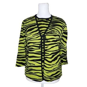 Joseph A Womens Silk Blend Leopard Print Top And Sweater Green Large